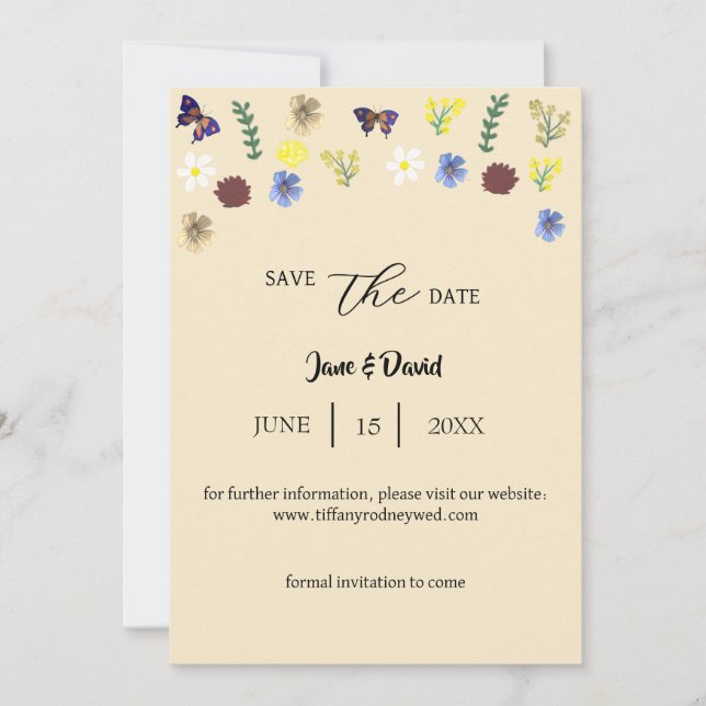 Convites Elegante Boho Wildflower Eggshell Save-The-Date (Frente)