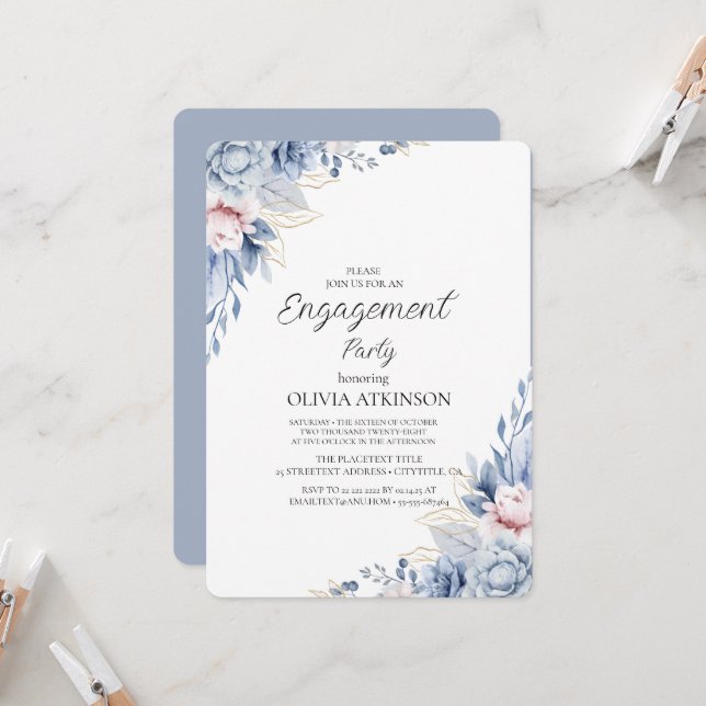 Convites Elegante Boho Wildflower festa de noivado (Frente/Verso In Situ)