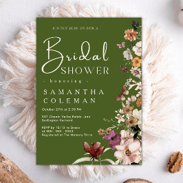 Convites Elegante Boho Wildflower Moss Green Chá de panela