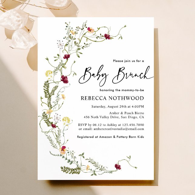 Convites Elegante Boho Wreath Wildflower Baby Brunch (Criador carregado)