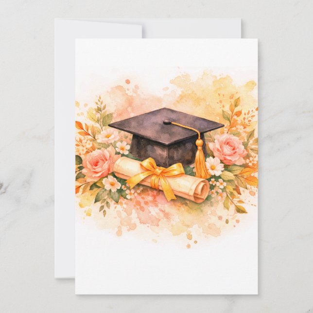 Convites Elegante Boina de Formatura com Desenho Floral (Frente)