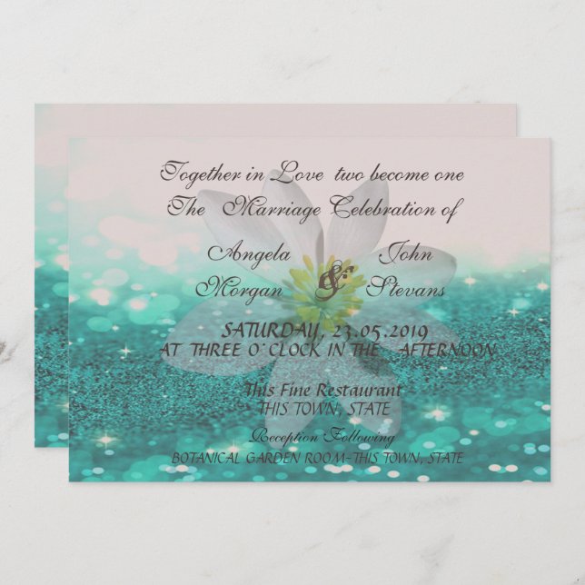 Convites Elegante Bokeh, Glittery, Daisy Weding Invitation (Frente/Verso)