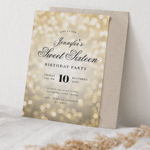 Convites Elegante Bokeh Lights Script Formal Sweet 16 Doura