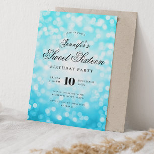 Convites Elegante Bokeh Script Sweet 16 Party Turquoise