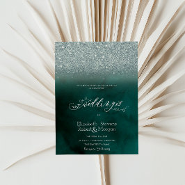 Convites Elegante Bokeh Verde com Brilho para Casamento