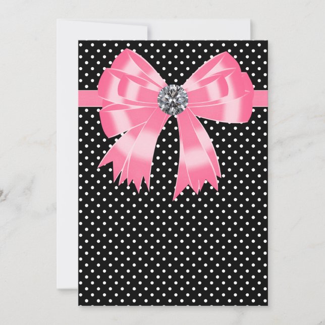 Convites Elegante Bolinhas Rosa e Preto (Frente)
