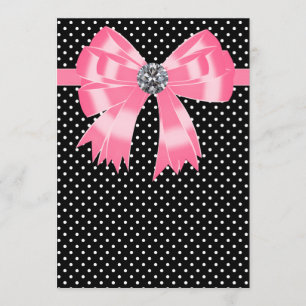Convites Elegante Bolinhas Rosa e Preto