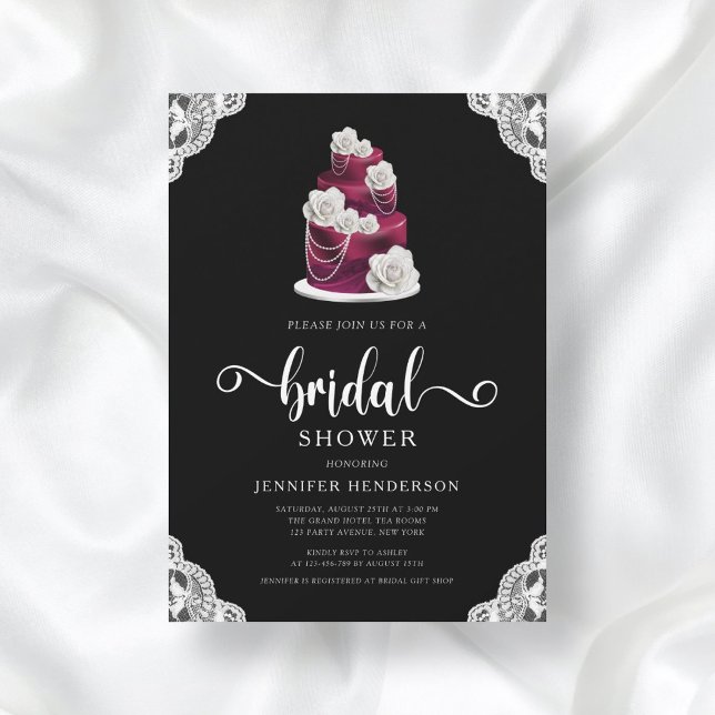 Convites Elegante Bolo de Casamento Preto Bridal Shower (Criador carregado)