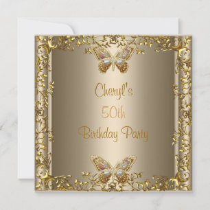 Convites Elegante Borboleta Bronze Dourado Aniversário de 5