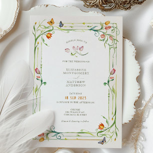 Convites Elegante Borboleta Floral Aquarela Casamento