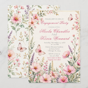 Convites Elegante Borboleta Floral de Noivado