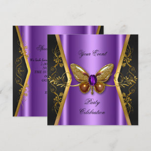 Convites Elegante Borboleta Roxa Dourada para Qualquer Fest