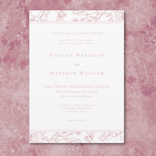 Convites Elegante Borda de Crista de Pássaro em Chinoiserie (Elegant Pink Chinoiserie Bird Crest Border Wedding Invitation)