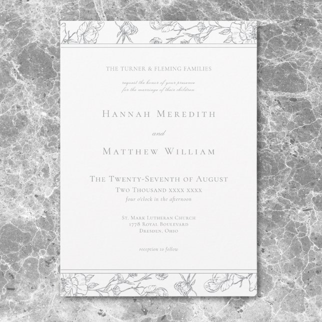 Convites Elegante Borda de Crista de Pássaro em Chinoiserie (Elegant Gray Chinoiserie Bird Crest Border Wedding Invitation)