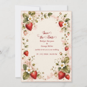 Convites Elegante bordadura floral de casamento com morango