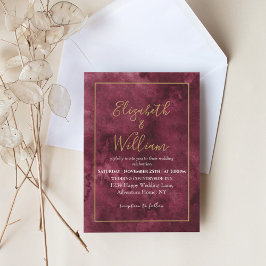 Convites Elegante Borgonha e Casamento Dourado de Aquarela