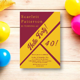 Convites Elegante Borgonha E Dourada aniversário de 40 anos