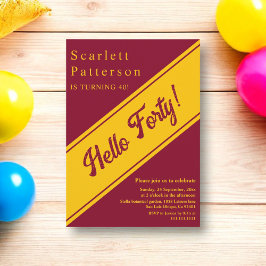 Convites Elegante Borgonha E Dourada aniversário de 40 anos