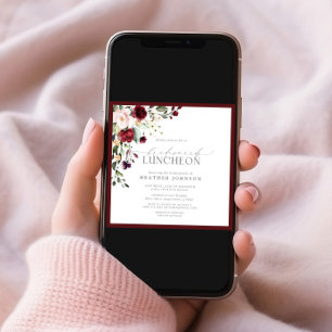 Convites Elegante Borgonha Floral Bridal Luncheon