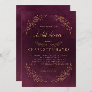 Convites Elegante Borgonha Vermelha E Chá de panela Dourado