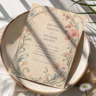 Convites Elegante Botânica Pastel Vintage