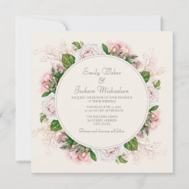 Convites Elegante Botânica Rosa Floral Rosas Creme Casament