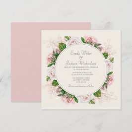 Convites Elegante Botânica Rosa Floral Rosas Creme Casament