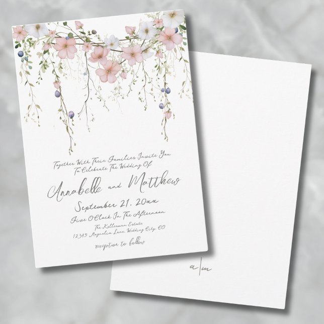 Convites Elegante Botânica Simples Floral de Flores Silvest (Elegant Botanical Simple Wildflower Floral Wedding Invitation)