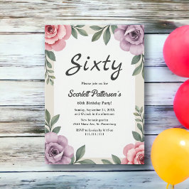 Convites Elegante Botânica Watercolor Floral 60º Aniversári