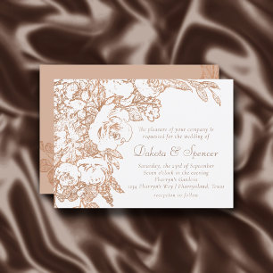 Convites Elegante Botânico   Casamento Dourado Rosa de cob