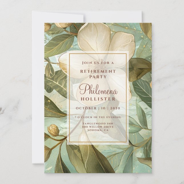 Convites Elegante Botânico Dourado, Reforma Floral Verde (Frente)