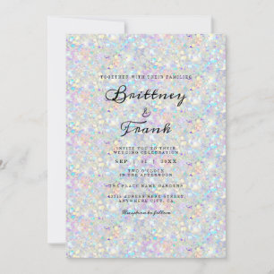 Convites Elegante branco branco holográfico azul brilhante 