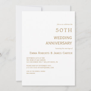Convites Elegante Branco & Dourado 50º Aniversário 