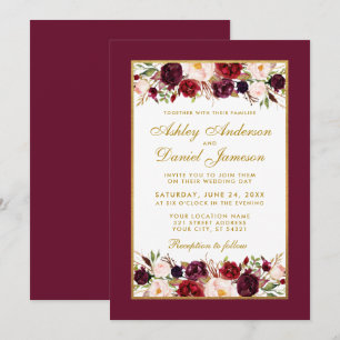 Convites Elegante Branco Dourado Floral de Casamento