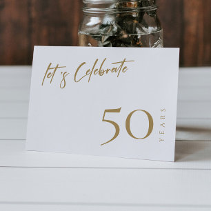Convites Elegante Branco e Dourado Aniversário de 50 Anos P