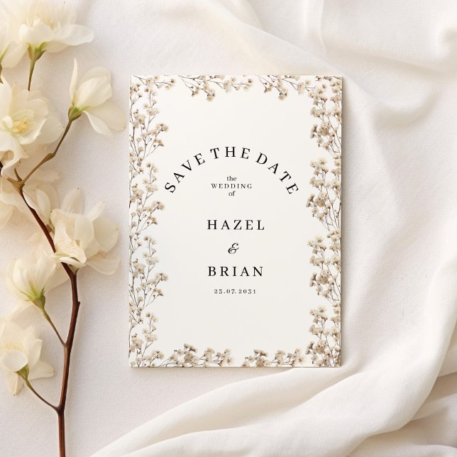Convites Elegante branco giro floral Guarde a Data (Elegant white gypsophila floral Save the Date)