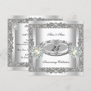 Convites Elegante branco pérola prata renda 2 para aniversá