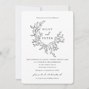 Convites Elegante Brasão Botânico com Código RSVP Casamento