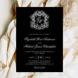 Convites Elegante Brasão de Casamento com Monograma Preto