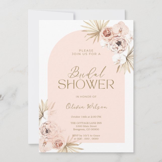 Convites Elegante bridal  shower con flores de Boho (Frente)