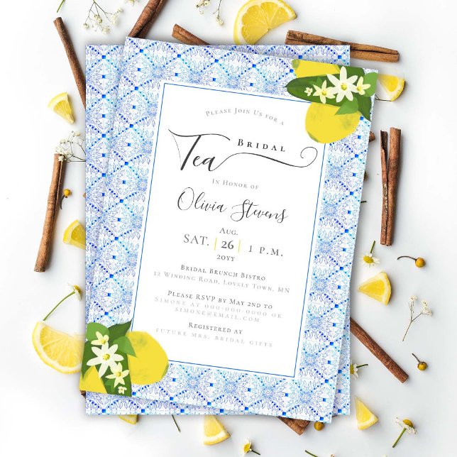 Convites Elegante Bridal Tea Lemons Chá português (Criador carregado)