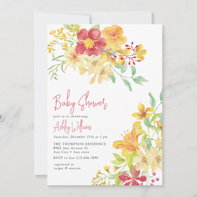 Convites Elegante Bright Floral | Chá de fraldas Chic (Frente)