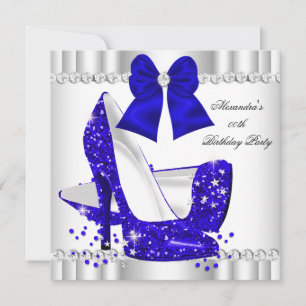 Convites Elegante Brilho Azul Real Glamour Salto Alto Branc