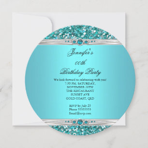 Convites Elegante Brilho Azul-Teal Prata Diamante Pérola An