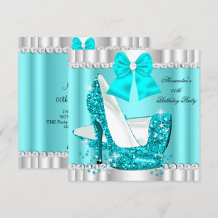 Convites Elegante Brilho Azul Turquesa Glamour Salto Alto P