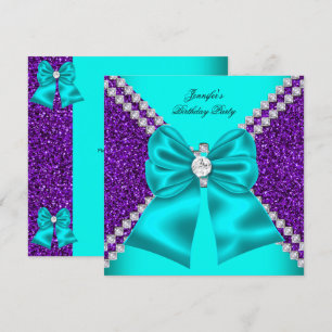 Convites Elegante Brilho Azul Turquesa Roxo Diamantes Anive