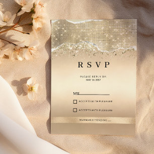 Convites Elegante brilho dourado brilha com resposta RSVP