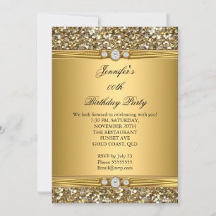 Convites Elegante Brilho Dourado Diamante Festa de Aniversá