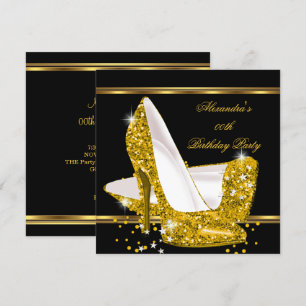 Convites Elegante Brilho Dourado Glamour Salto Alto Preto