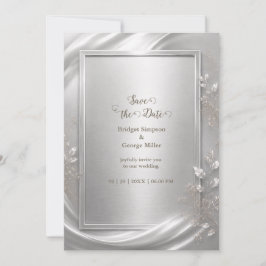 Convites Elegante Brilho Floral Prateado Casamento